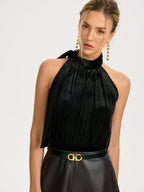 Tie-Neck Velvet Halter Top