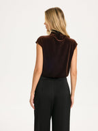 Velvet Mock-Neck Draped Cap-Sleeve Crop Top