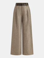 Faux Leather Panel Wide-Leg Pants