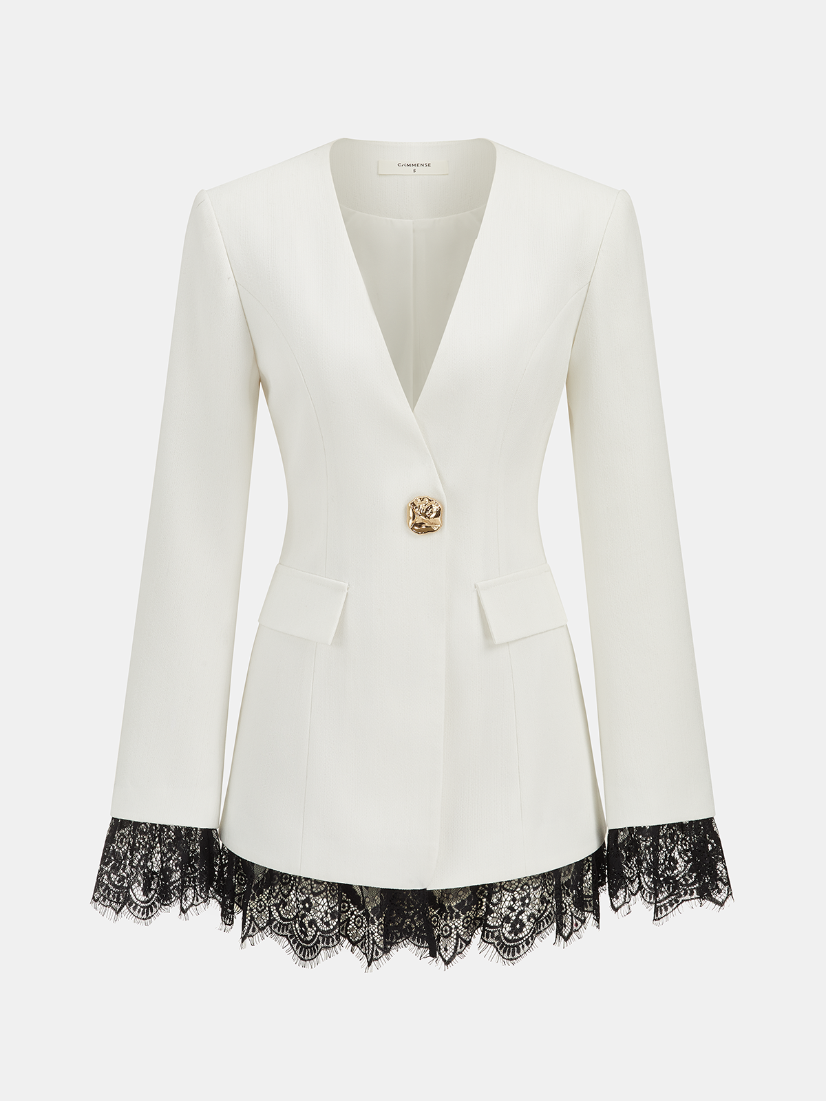 Lace Trim Metal Button Blazer