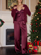Mid-Waist Satin Wide-Leg Pants