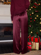 Mid-Waist Satin Wide-Leg Pants