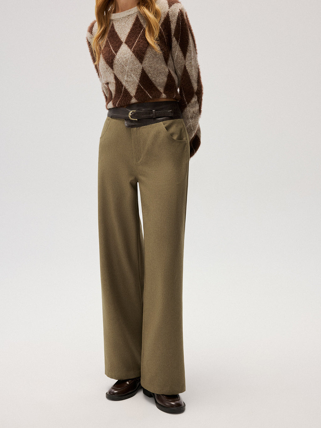 Color-Block Waist Wide-Leg Pants
