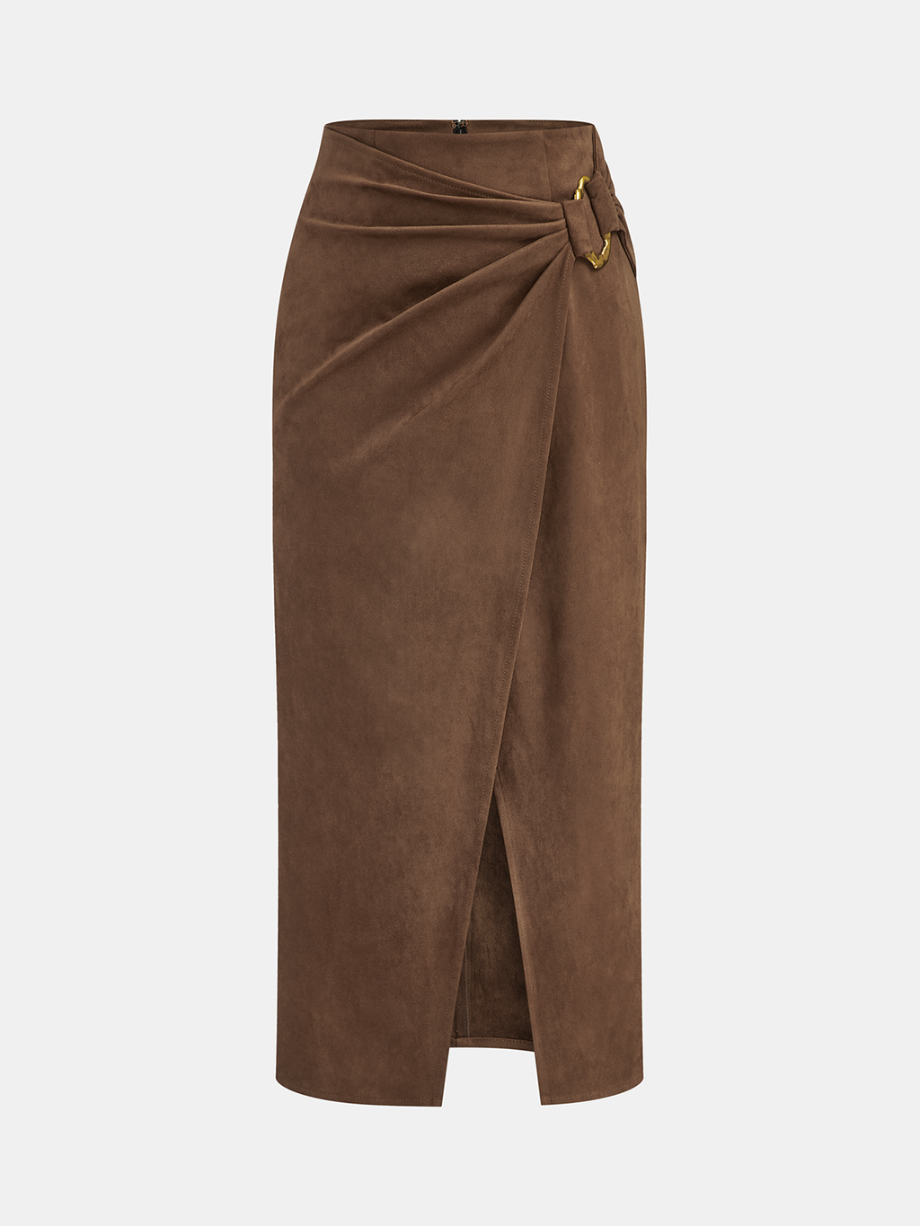 Buckle Detail Suede Effect Midi Skirt