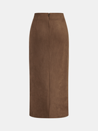 Buckle Detail Suede Effect Midi Skirt