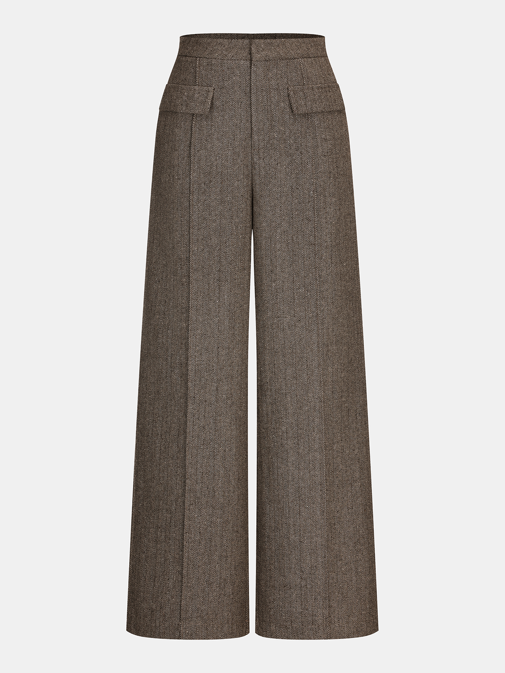 Herringbone Tweed Wide-Leg Pants