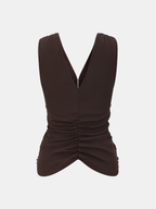 Hook-and-Eye Ruched V-Neck Sleeveless Top