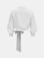 Striped Tie-Waist Cropped Shirt