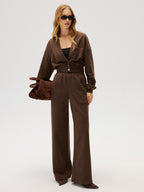 Elastic-Waist Button-Front Cropped Sweatshirt