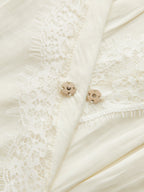 Lace Trim Smocked Waist Long Sleeve Blouse