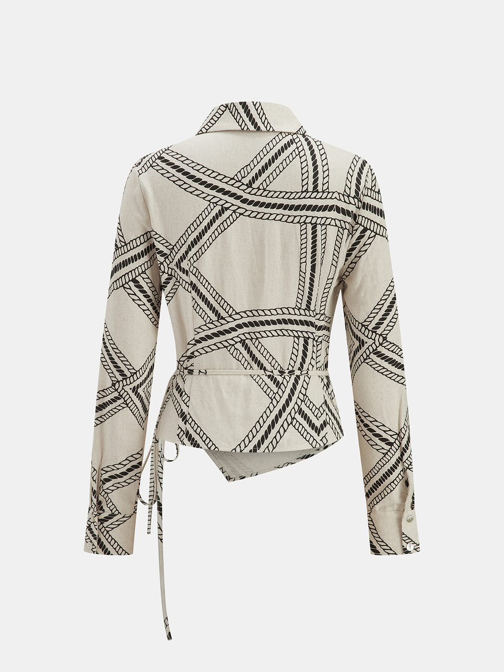 Abstract-Print Wrap-Tie Long-Sleeve Shirt