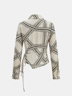Abstract-Print Wrap-Tie Long-Sleeve Shirt