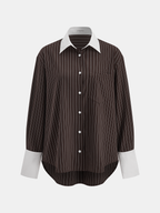 Contrast Collar Pinstripe Loose Shirt