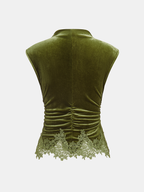Lace Hem Ruched Velvet Sleeveless Top
