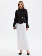 Metal Detail Ruched Waist Satin Blouse