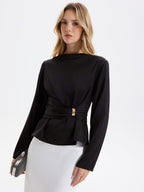 Metal Detail Ruched Waist Satin Blouse