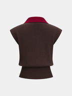 Contrast Collar Horsebit Knit Sleeveless Top