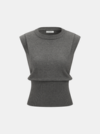 Cinched Waist Crew Neck Sleeveless Sweater Vest