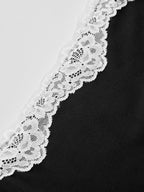 Lace Square Neck Ribbed Long-Sleeve Top