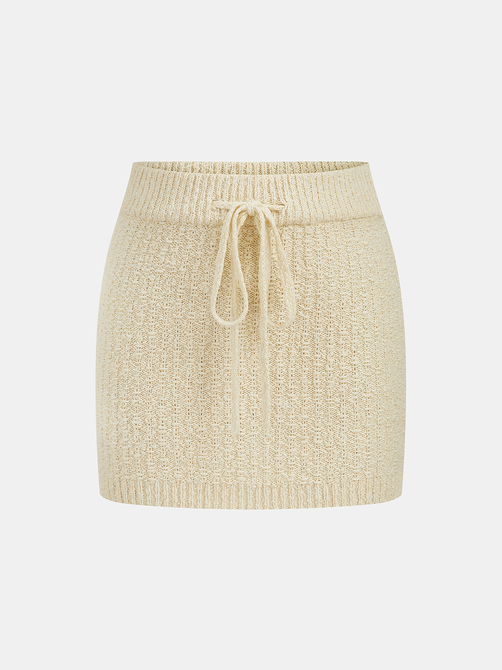 Textured Knit Top & Drawstring Mini Skirt Set