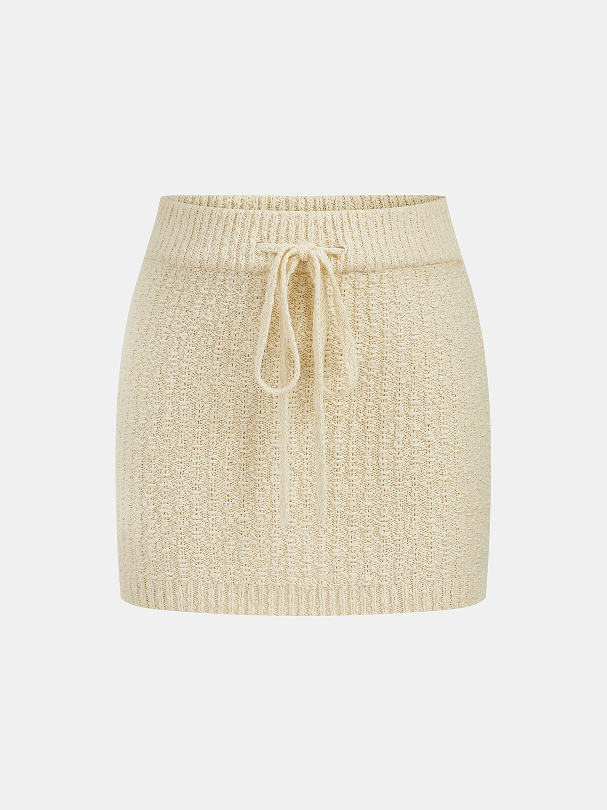 Textured Knit Top & Drawstring Mini Skirt Set