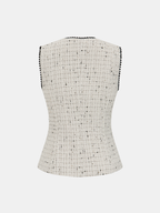 Contrast Trim Pearl Button Tweed Sleeveless Vest