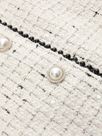 Contrast Trim Pearl Button Tweed Sleeveless Vest
