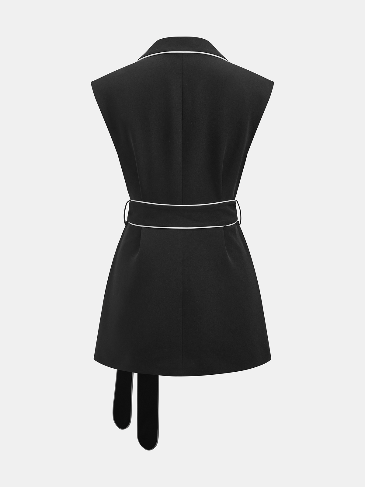 Contrast Piping Belted Sleeveless Blazer Vest