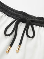 Striped Trim Drawstring Wide-Leg Pants