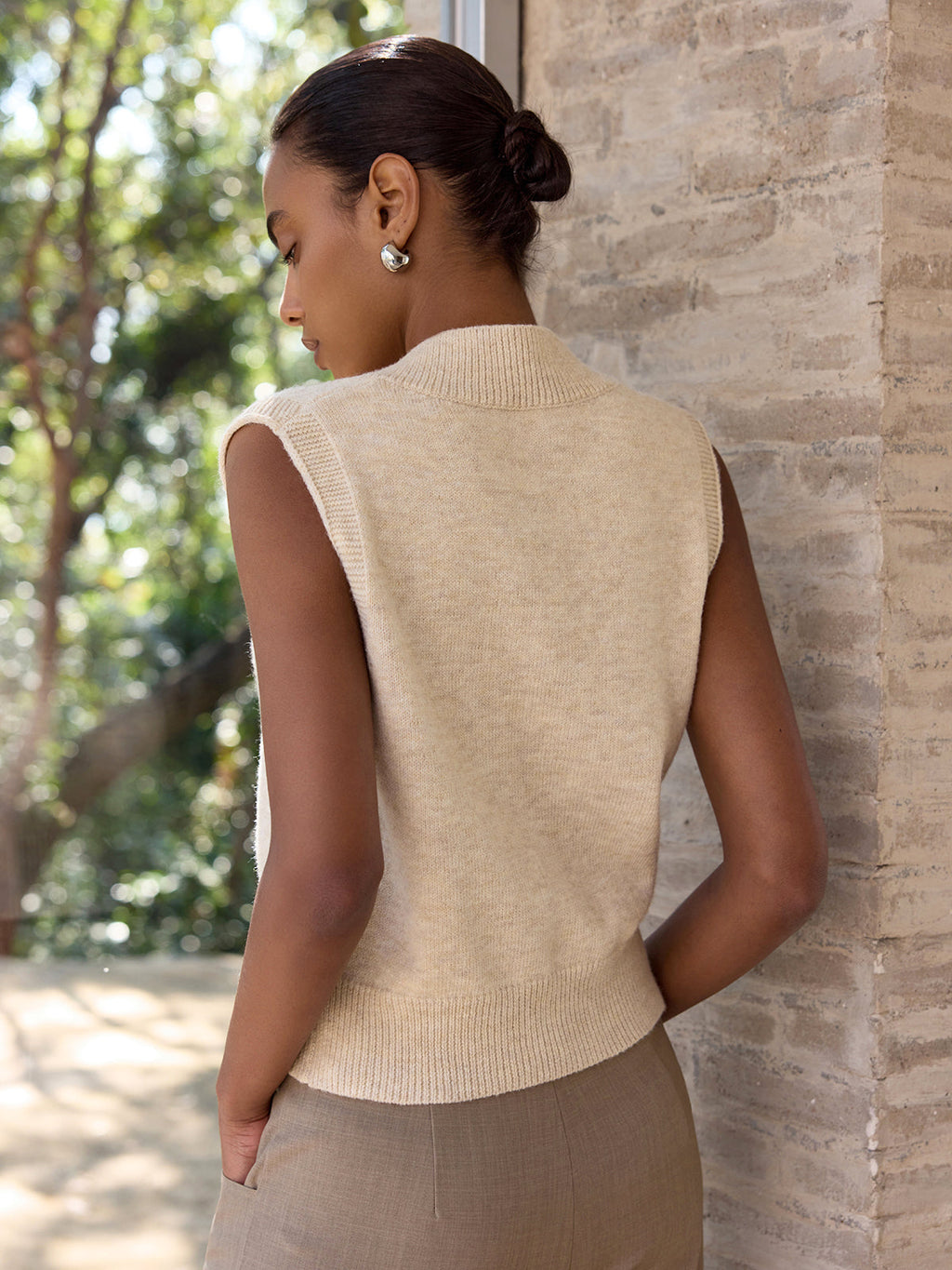 Wool-Blend V-Neck Sleeveless Knit Vest