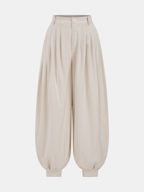 Linen-Blend Pleated Balloon Pants