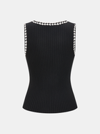 Crocheted Contrast Trim Ribbed Knit Tank Top