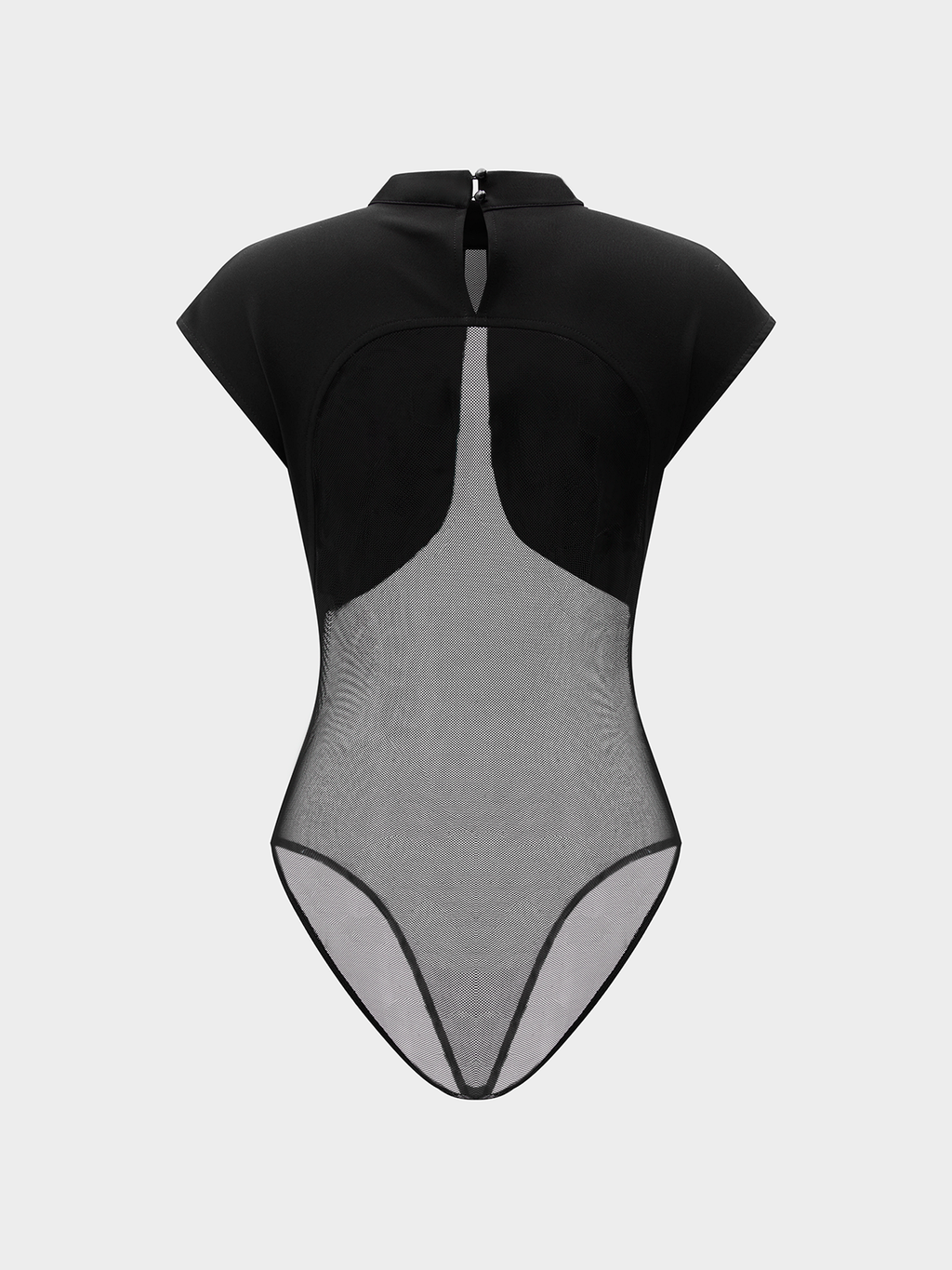 Sheer Mesh Panel Cap Sleeve Bodysuit