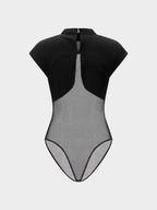 Sheer Mesh Panel Cap Sleeve Bodysuit