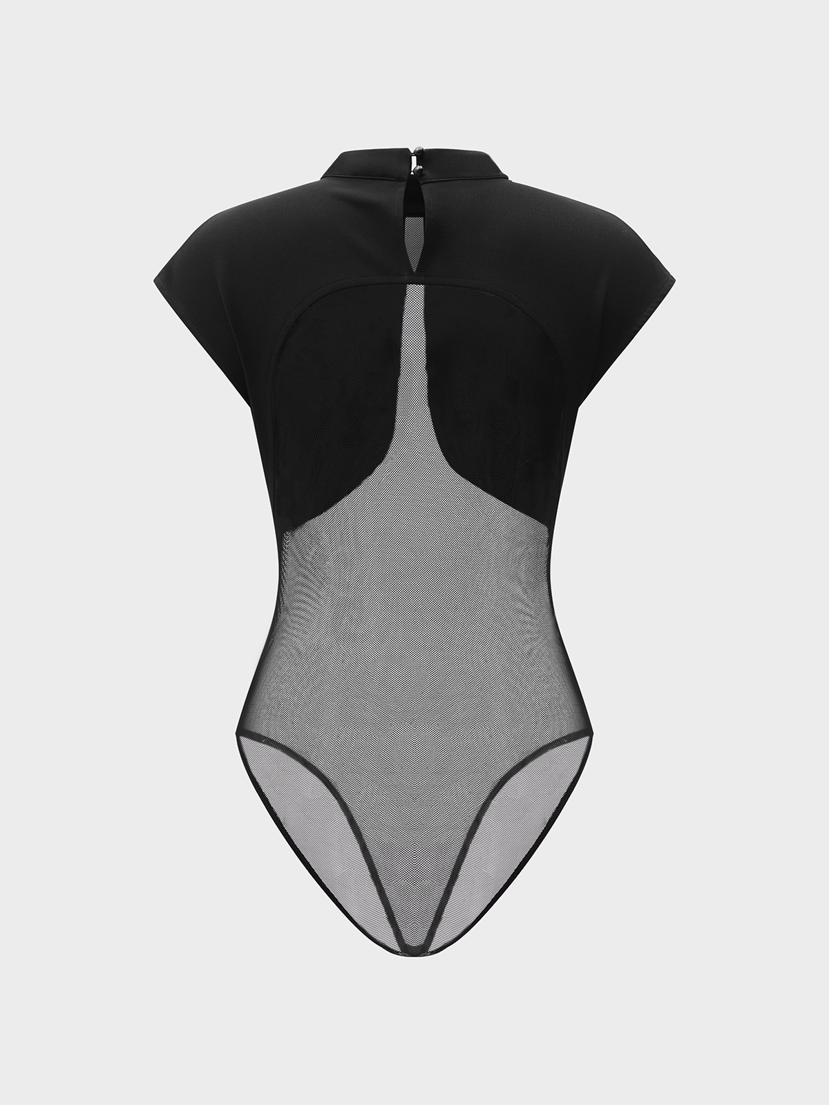 Sheer Mesh Panel Cap Sleeve Bodysuit