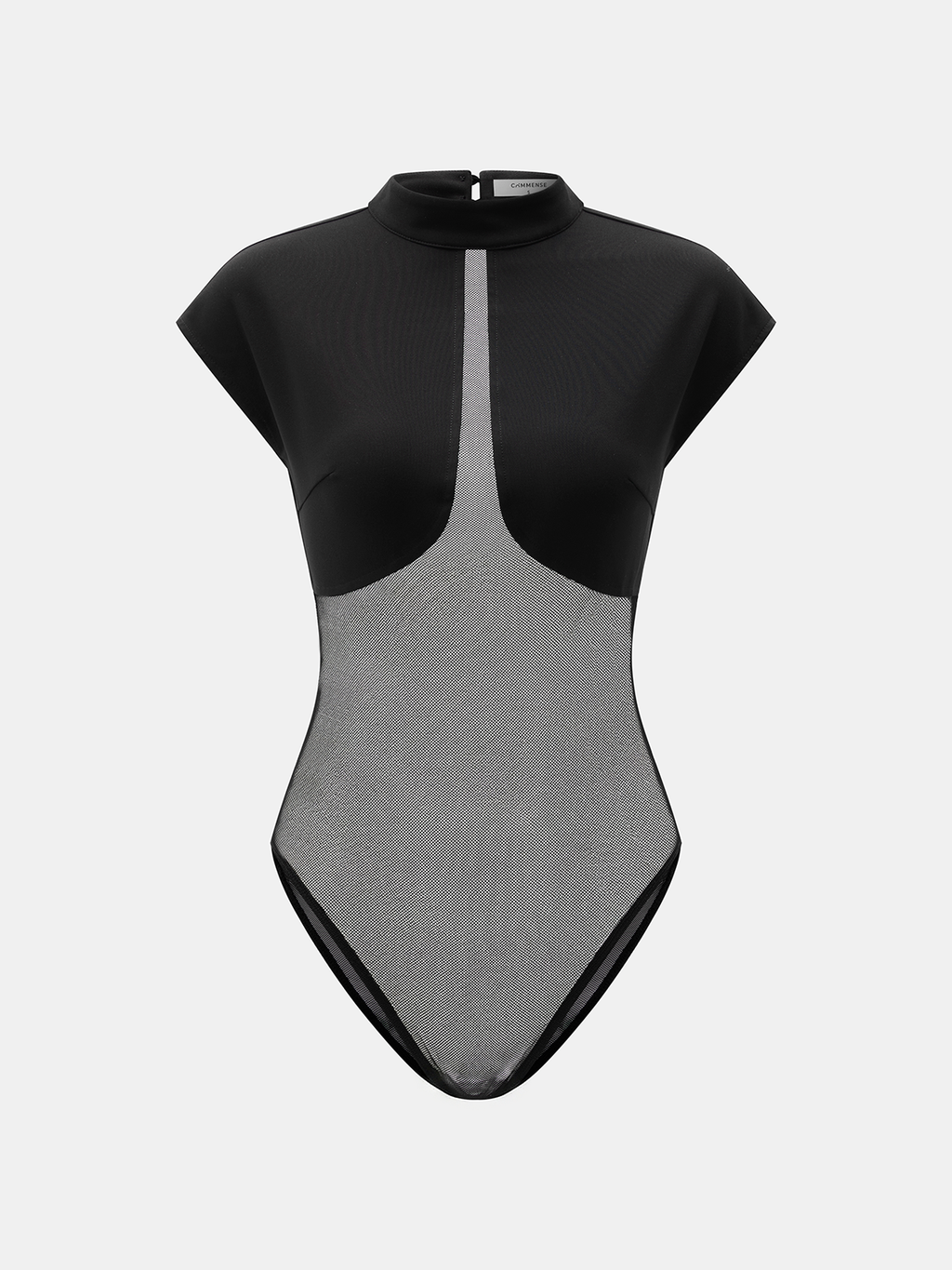 Sheer Mesh Panel Cap Sleeve Bodysuit