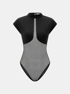 Sheer Mesh Panel Cap Sleeve Bodysuit