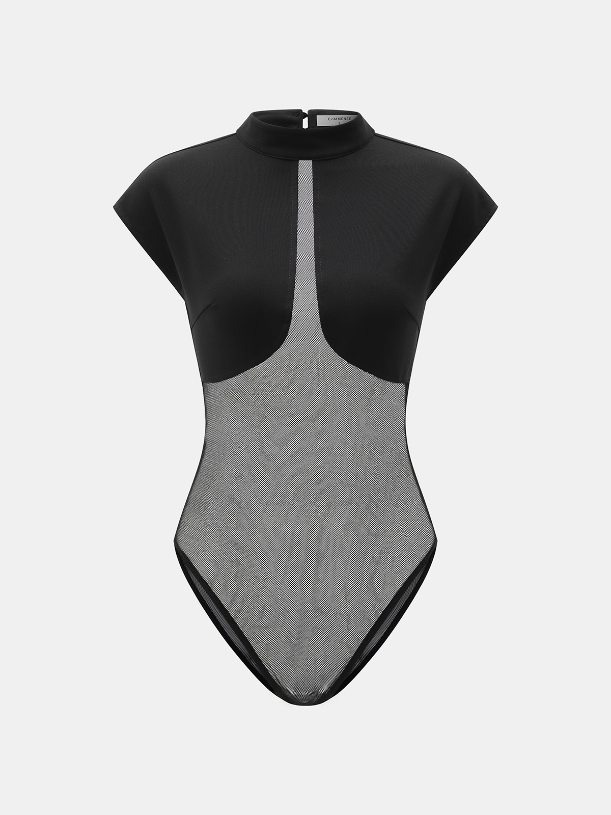 Sheer Mesh Panel Cap Sleeve Bodysuit
