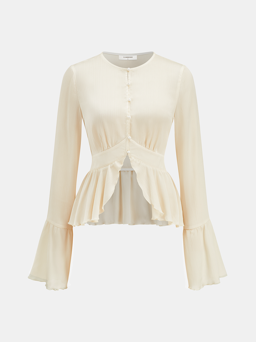 Semi-Sheer Textured Peplum Blouse