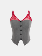 Contrast Lace Cami Vest & Pants Set with Scarf