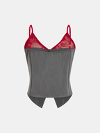 Contrast Lace Cami Vest & Pants Set with Scarf
