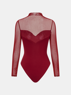 Mock Neck Mesh Panel Sweetheart Bodysuit