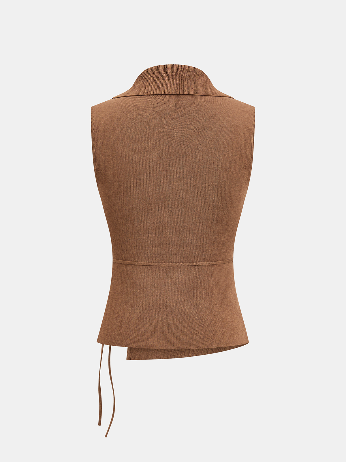 Collared Wrap Tie Sleeveless Knit Top