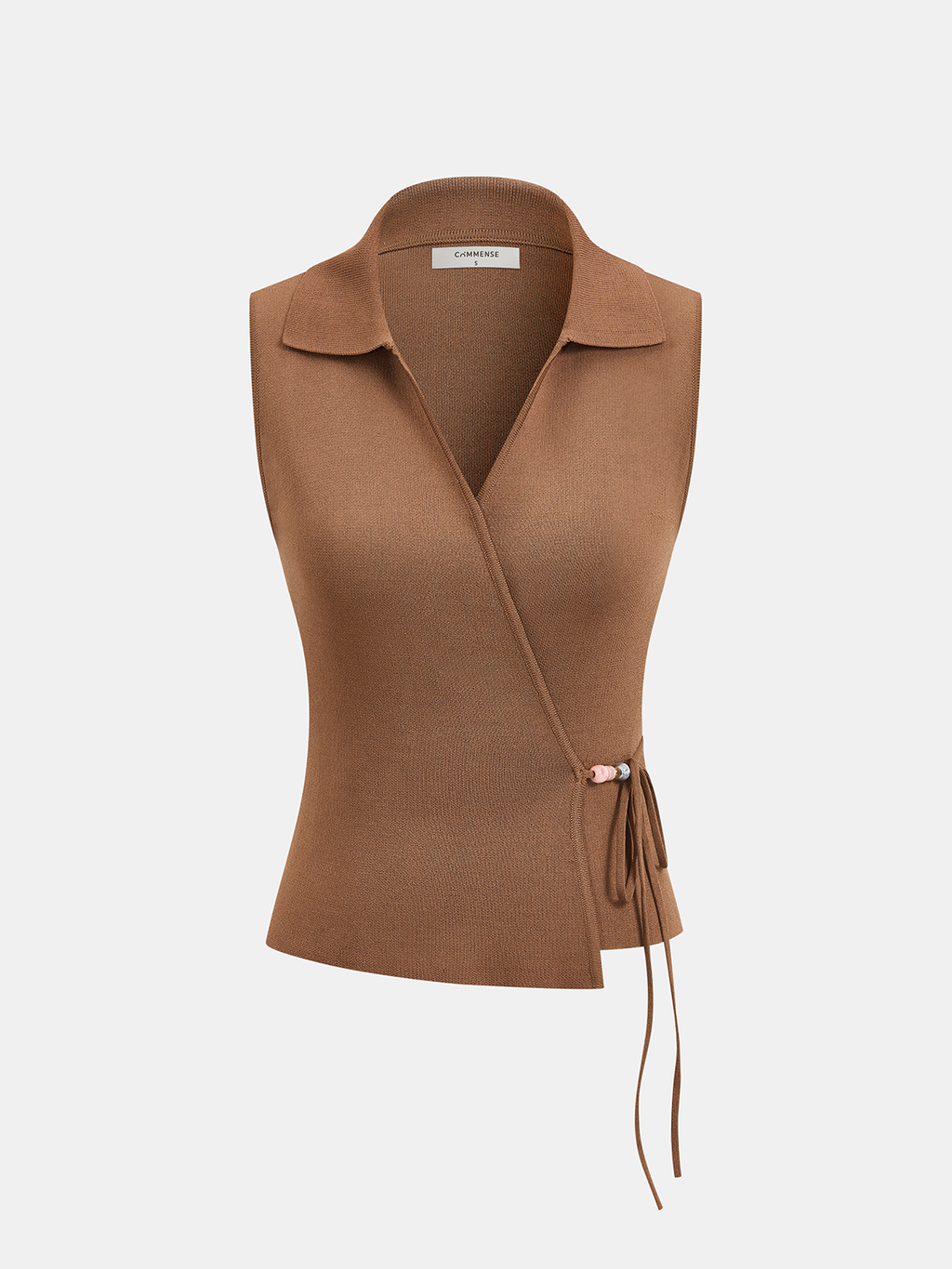 Collared Wrap Tie Sleeveless Knit Top