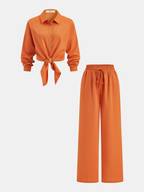 Knot-Front Shirt & Wide-Leg Pants Set