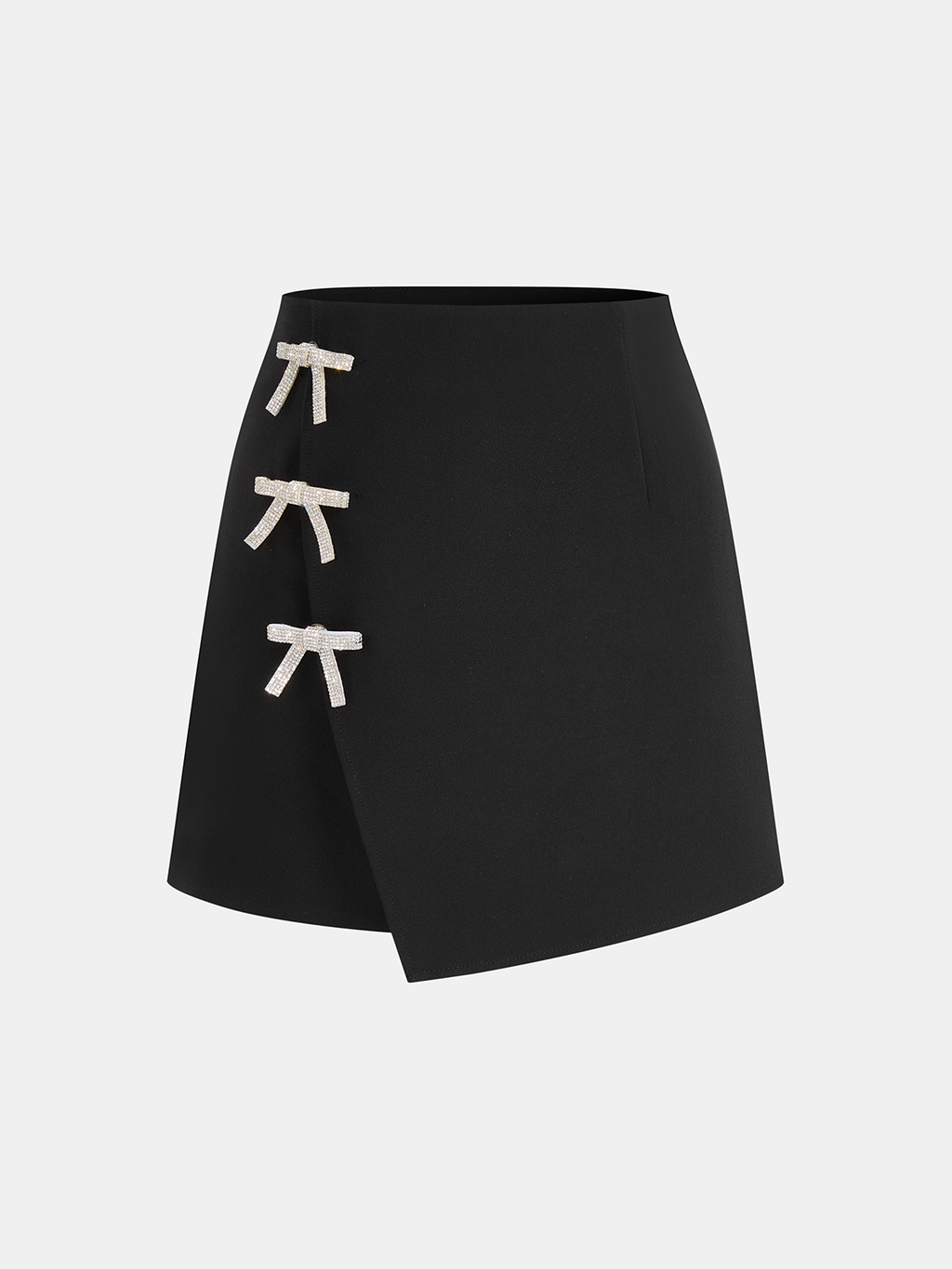 Rhinestone Bow Detail Asymmetrical Mini Skirt