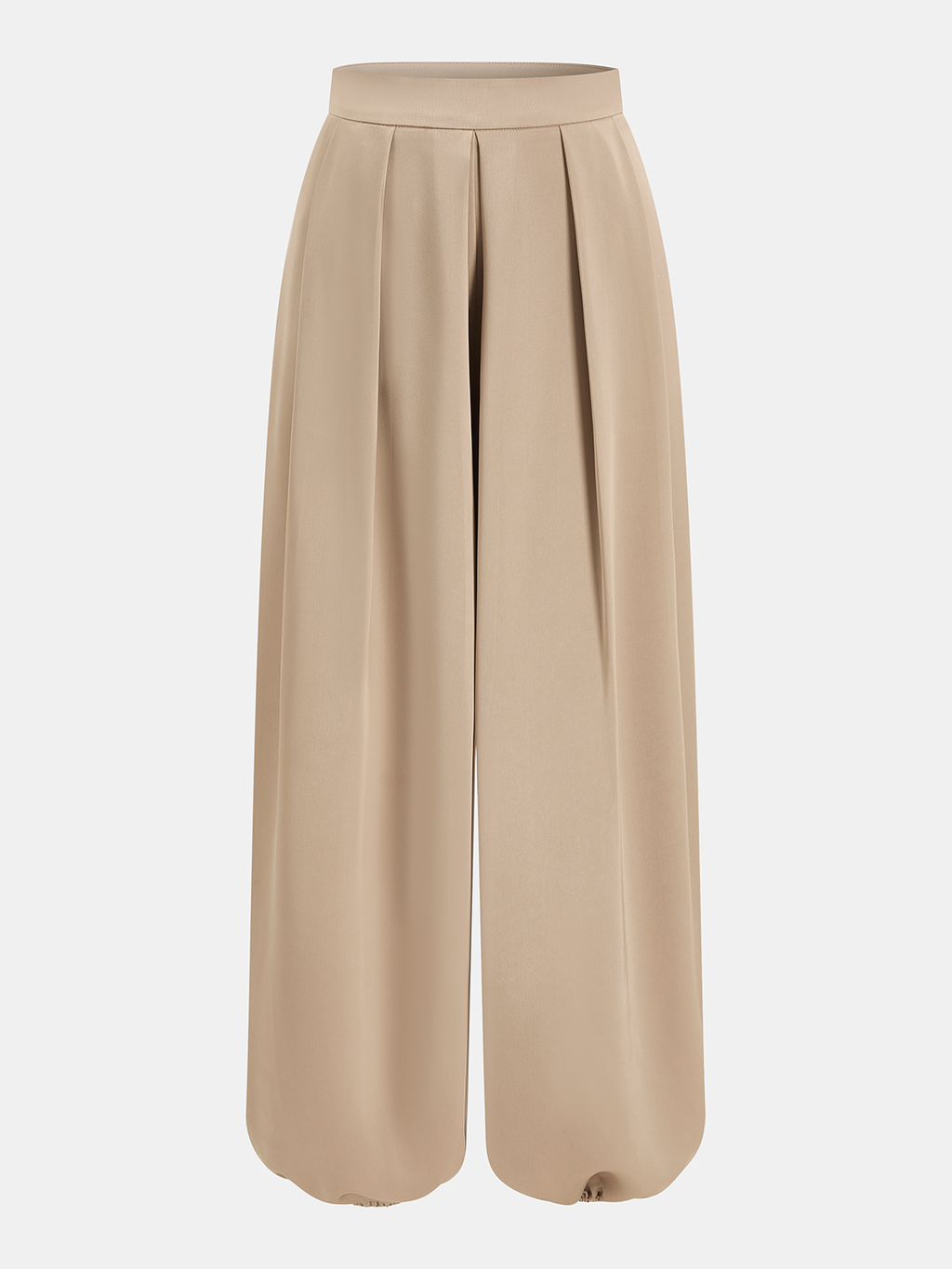 Mid-Waist Satin Pleated Balloon Pants