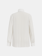 Semi-Sheer Tie-Neck Pleated Blouse