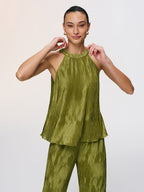 Vertical Pleated Halter Top & Pants Set