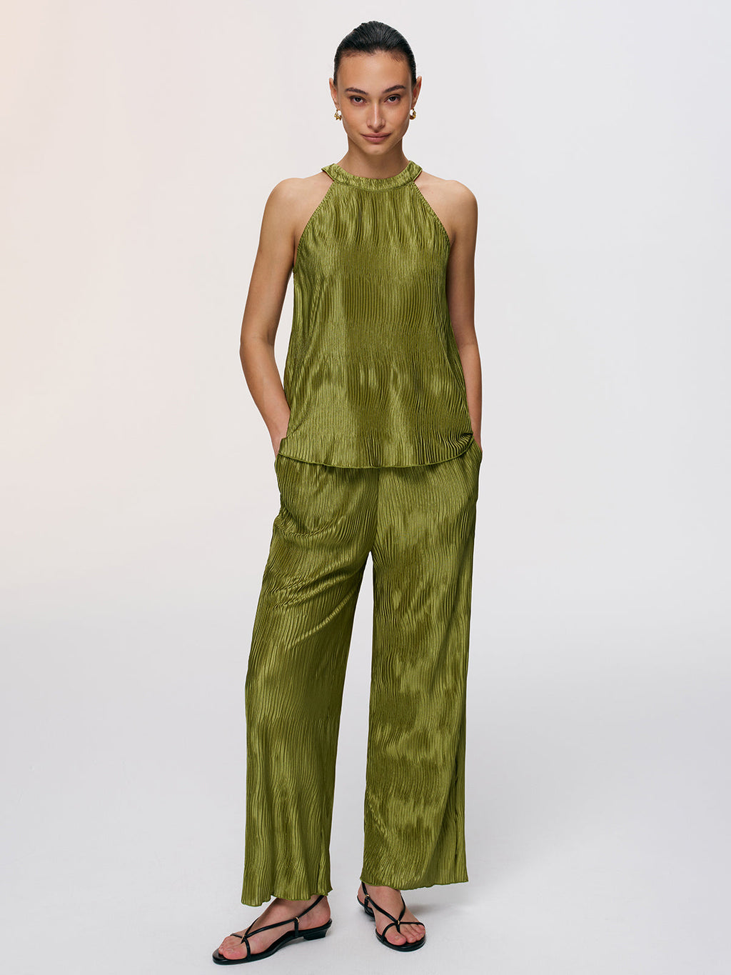 Vertical Pleated Halter Top & Pants Set
